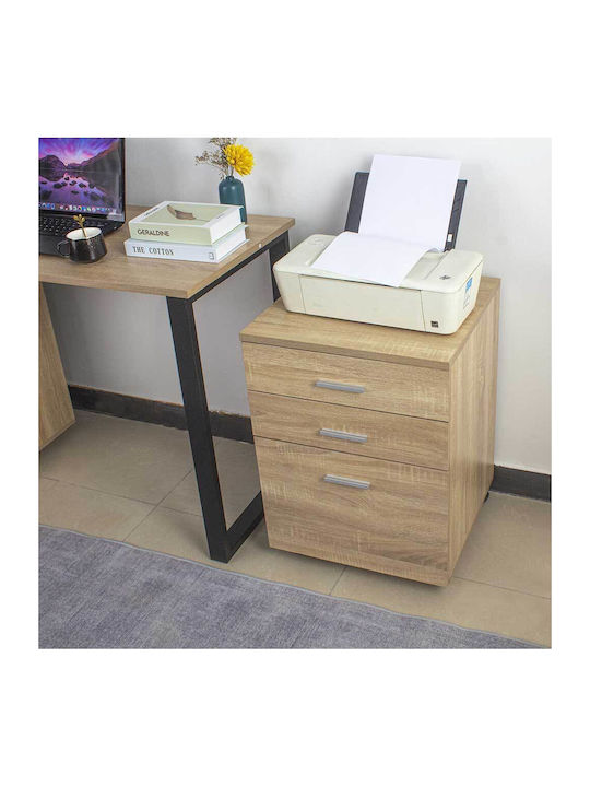 Bedroom Chest of Drawers Made of Wood and Metal with 3 Oak Drawers 46.5x45x64cm