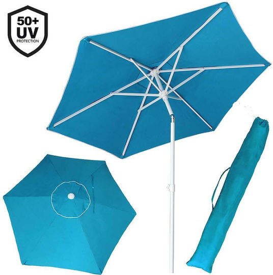 Bakaji Folding Beach Umbrella Diameter 2.1m with Air Vent Light Blue