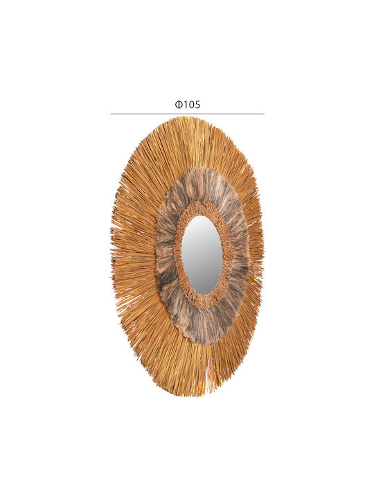 HomeMarkt Καθρέπτης Τοίχου Από Mendong και Abaca με Χρυσό Rattan Πλαίσιο Διαμέτρου 105cm