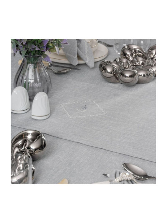 Cottonbox Față de masă Din Bumbac cu Broderie Set 8buc Gray Pear 172x240cm