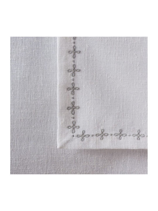 Cottonbox Față de masă Din Bumbac cu Broderie Set 8buc White Pear 172x240cm