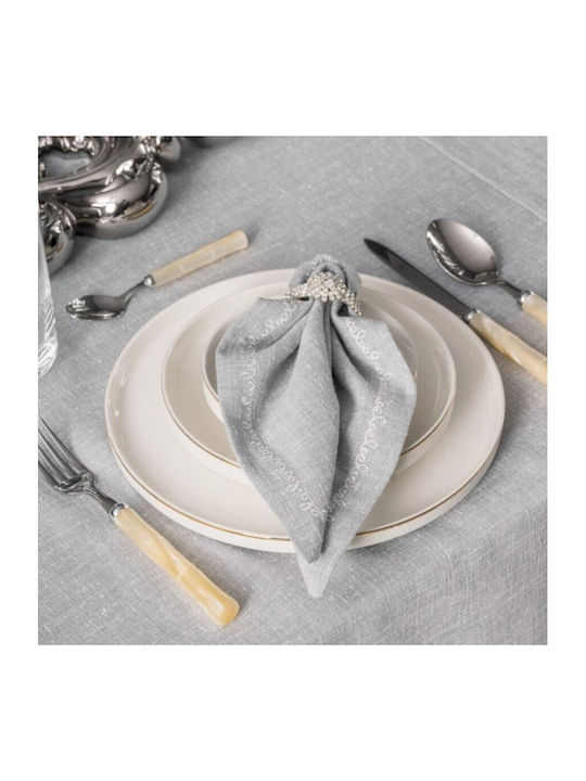 Cottonbox Față de masă Din Bumbac cu Broderie Set 8buc Gray Pear 172x240cm