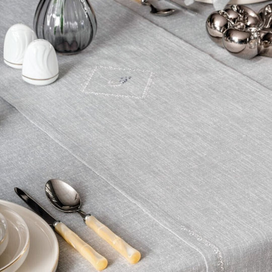 Cottonbox Față de masă Din Bumbac cu Broderie Set 8buc Gray Pear 172x240cm