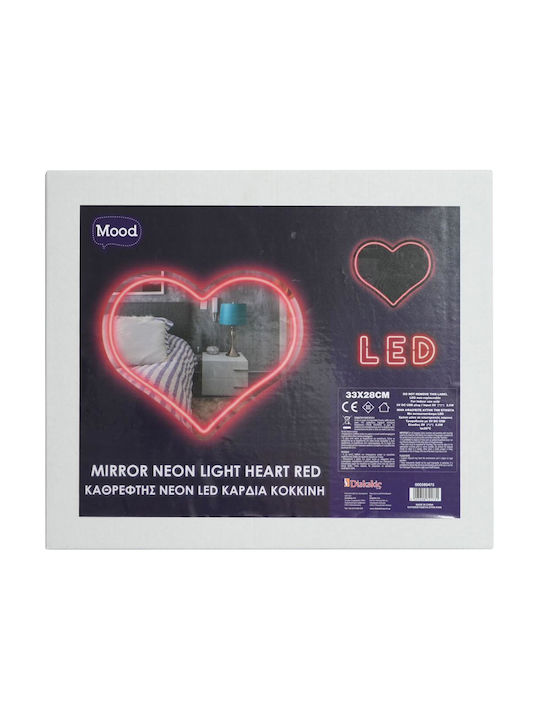 Oglindă cu LED Neon Inimă Roșie 33x28 Mood