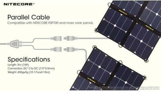 NiteCore 9060100877 Lighting Flashlight Accessories Extension cable for 2 Solar Panels 5m
