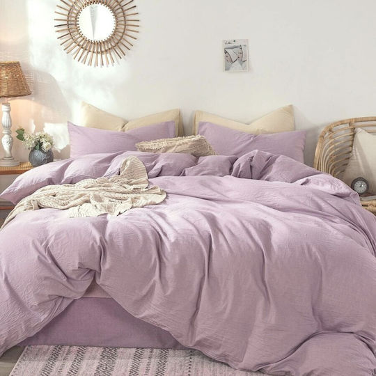 Pucioasa Set Bettbezug 200x230cm Doppel mit 2 Kissenbezügen & 1 Bettlaken Rosa