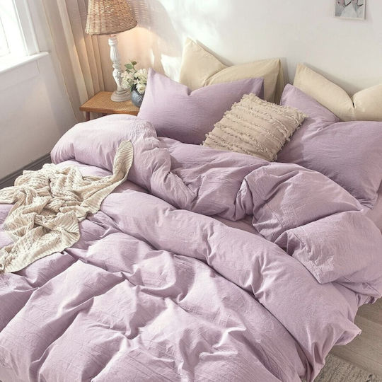 Pucioasa Set Bettbezug 200x230cm Doppel mit 2 Kissenbezügen & 1 Bettlaken Rosa