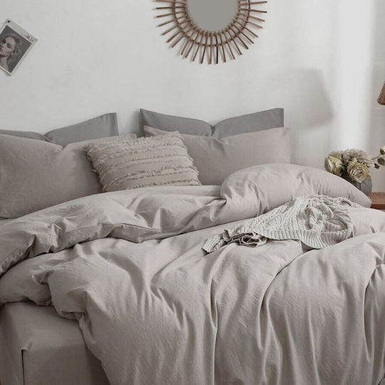 Pucioasa Bettbezug Set 200x230cm Doppel mit 2 Kissenbezügen & 1 Bettlaken Beige