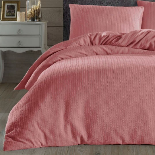 Nazenin Σετ Παπλωματοθήκη Βαμβακερή 200x220cm Διπλή με 2 Μαξιλαροθήκες & 1 Σεντόνι Ροζ