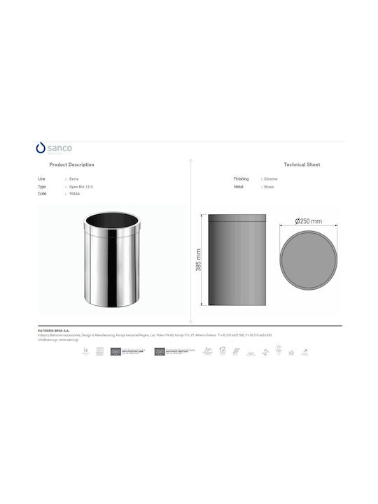 Sanco Büroabfallbehälter 12Es Gray 25x25x38.5cm