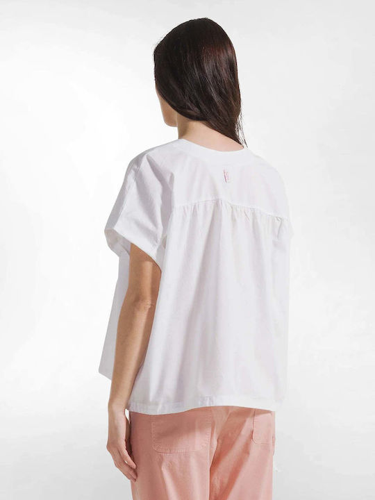 Women's Blouse Cotton with V Neckline White