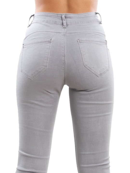 Ψηλόμεσο Γυναικείο Jean Παντελόνι Push Up σε Skinny Εφαρμογή Γκρι