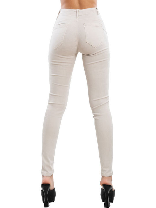 High Waist Women's Jean Trousers Push Up in Skinny Fit Ecru