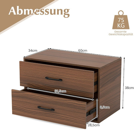 Κομοδίνο Ξύλινο με Μεταλλικά Πόδια Καφέ 60x34x38cm