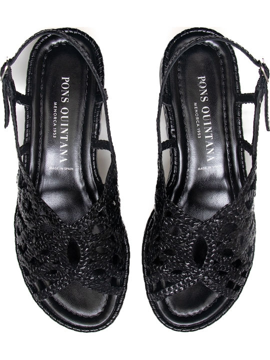 Leather Women's Flat Sandals in Black Color