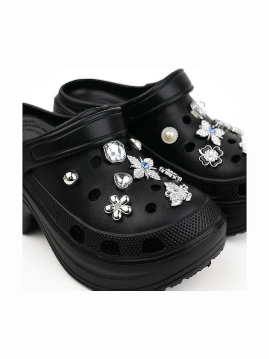 Black High Clogs with Silver Decorative Elements