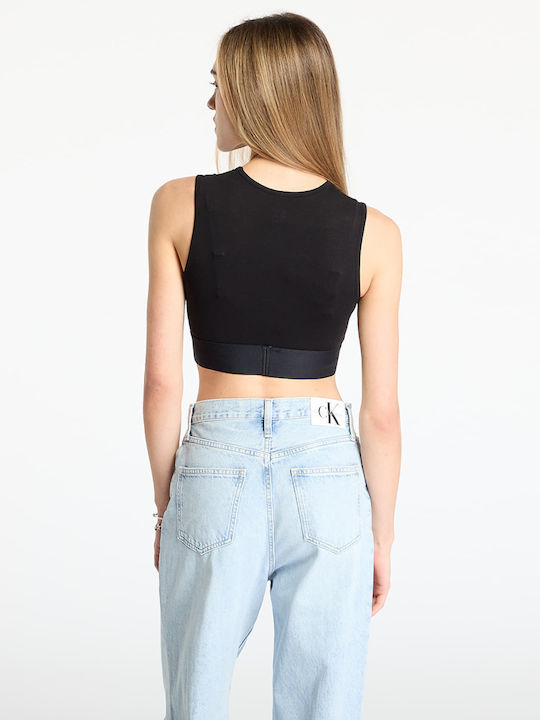 Γυναικείο Crop Top Βαμβακερό Αμάνικο Μαύρο