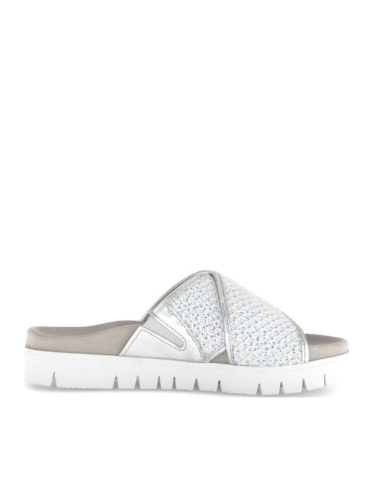 Leather Women's Flat Sandals Anatomic in Silver Color