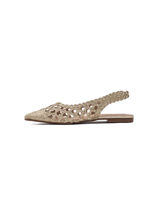 Γυναικείες Μπαλαρίνες Slingback με Λουράκι σε Χρυσό Χρώμα