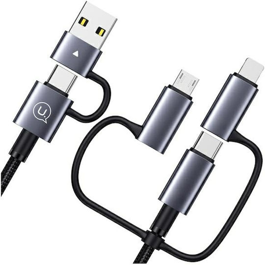 Usams Braided USB to Lightning / Type-C / micro USB Cable Μαύρο 1.2m (SJ713USB01)