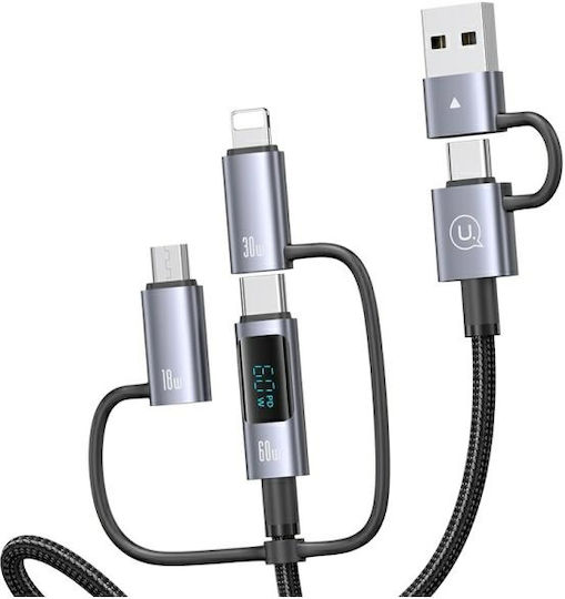 Usams Braided USB to Lightning / Type-C / micro USB Cable Μαύρο 1.2m (SJ713USB01)