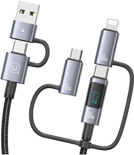 Usams Braided USB to Lightning / Type-C / micro USB Cable Μαύρο 1.2m (SJ713USB01)