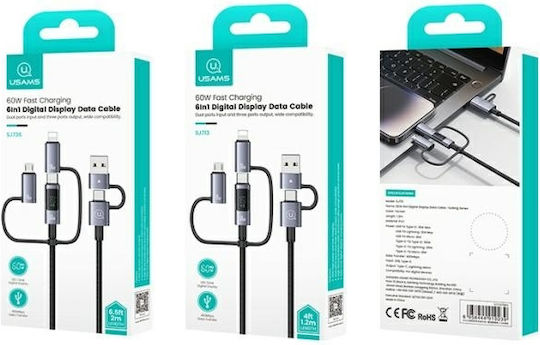 Usams Braided USB to Lightning / Type-C / micro USB Cable Μαύρο 1.2m (SJ713USB01)