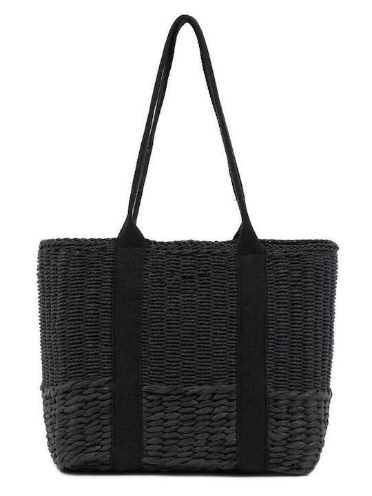 Doca Straw Beach Bag Black
