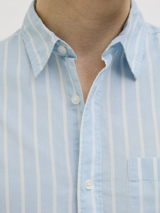 Μακρυμάνικo Βαμβακερό Πουκάμισο Ριγέ Chambray Blue