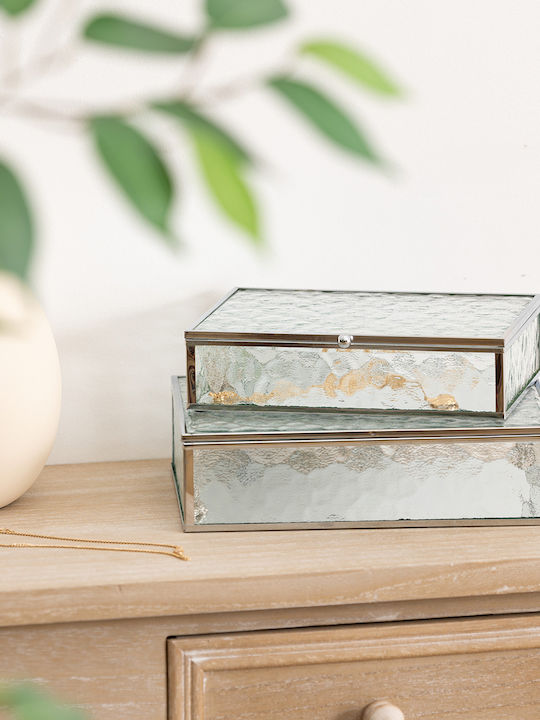 Σετ Κουτί Κοσμημάτων Γυάλινο Ασημί 21.5x16.5x5.6cm