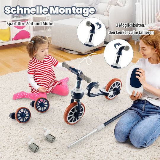 Costway Convertible Tricycle with Parental Handle 4 in 1 for 2-4 Years Blue