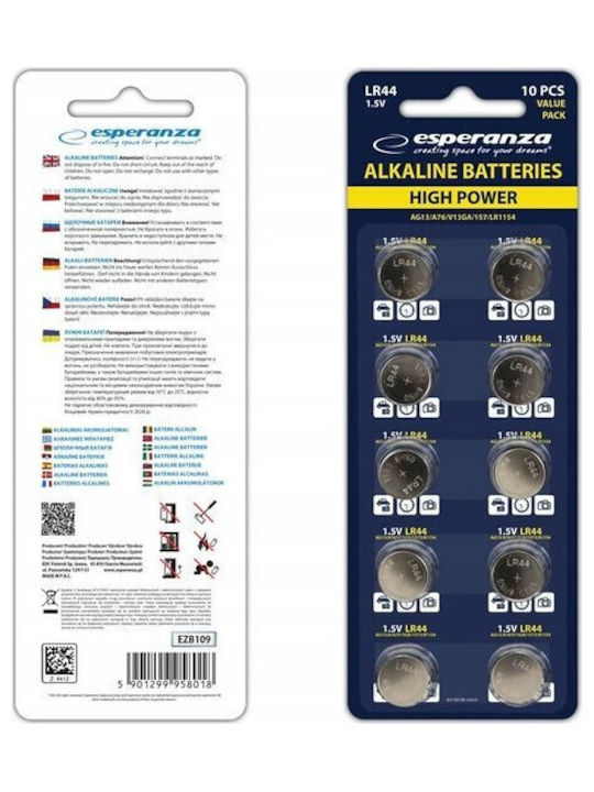 Esperanza Alkaline Watch Batteries LR44 1.5V 10pcs
