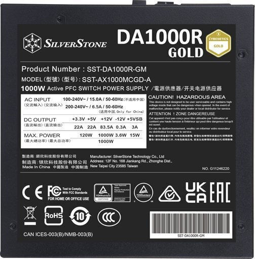 Silverstone DA1000R 1000W Negru Sursă de Alimentare Calculator Complet modular 80 Plus Gold