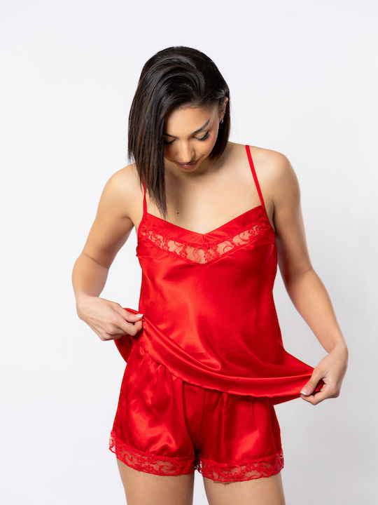 Moongirl Καλοκαιρινό Σατέν Babydoll Κοκκινο