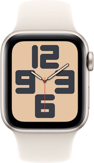 Apple Watch SE 2024 Cellular Aluminum 40mm Waterproof with eSIM and Heart Rate Monitor (Starlight with Starlight Sport Band - M/L)