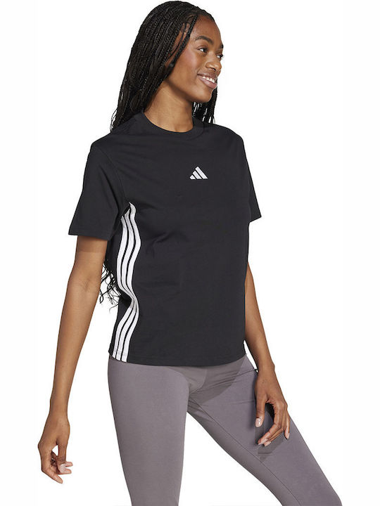 Essentials 3-Stripes Bluza Damă Sport Mâneci Scurte Neagră