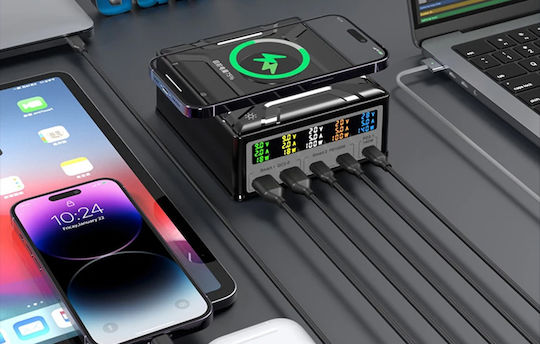 BlitzWolf Ασύρματος Φορτιστής (Qi Pad) με 2 Θύρες USB-A και 3 Θύρες USB-C 260W Power Delivery / Quick Charge 3.0 Μαύρος (BW-S28)