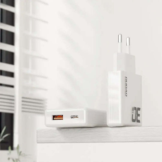 Dudao Charger GaN with USB-A Port and USB-C Port and Cable USB-C - Lightning 30W Power Delivery / Quick Charge 3.0 Whites