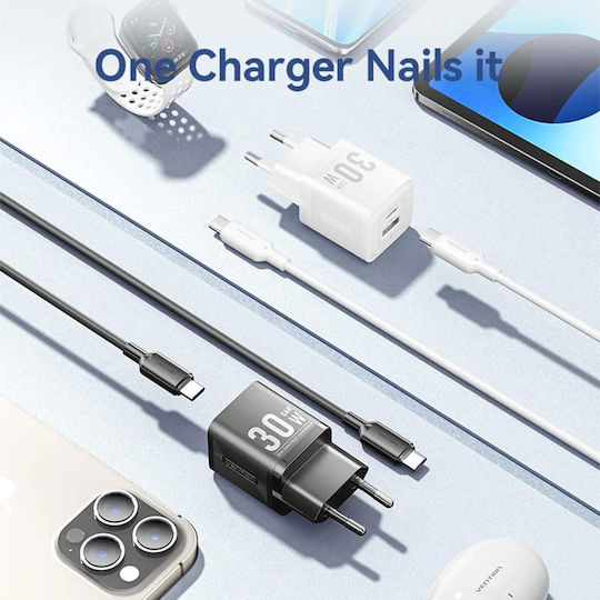 Vention Vention GaN Charger with USB-A and USB-C Ports and USB-C - USB-C Power Delivery Cable Black