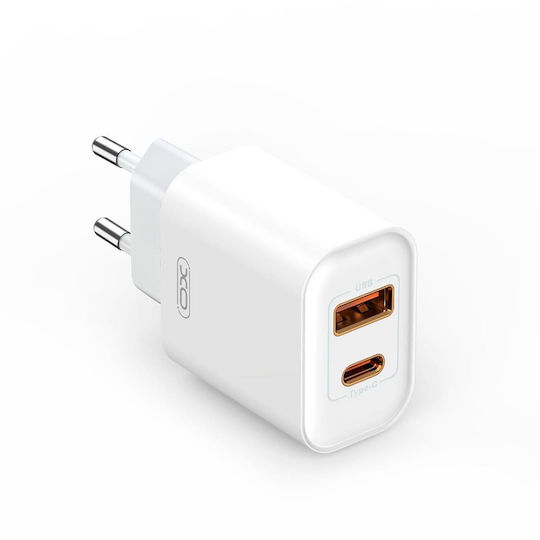 XO Charger Without Cable with USB-A Port and USB-C Port 20W Power Delivery Whites (CE12)