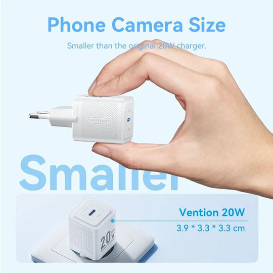 Vention Charger GaN with USB-C Port and Cable USB-C - USB-C 20W Power Delivery Whites (TZ-FEPW0-EU-01)