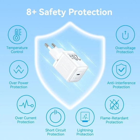 Vention Charger GaN with USB-C Port and Cable USB-C - USB-C 20W Power Delivery Whites (TZ-FEPW0-EU-01)