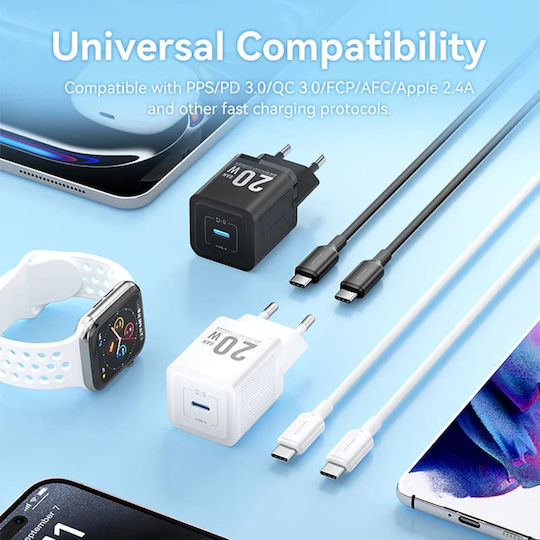 Vention Φορτιστής GaN με Θύρα USB-C και Καλώδιο USB-C - USB-C 20W Quick Charge 3.0 Μαύρος (TZ-FEPB0-EU-01)