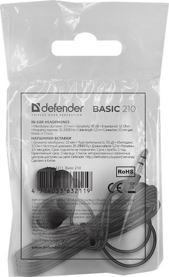 Defender 63211 In-ear Handsfree Ακουστικά με Βύσμα 3.5mm Μαύρο