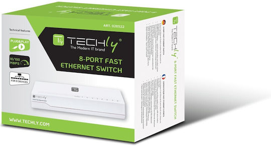 Techly 8 Ports 10/100 Mbps Unmanaged L2 Switch with 8 Ethernet Ports and 8 SFP Ports