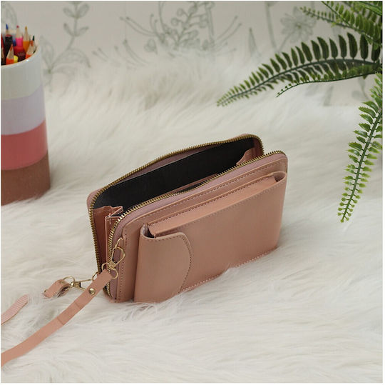 TelForceOne Crossbody Leather Wallet Book Case / Pouch Ροζ 46162