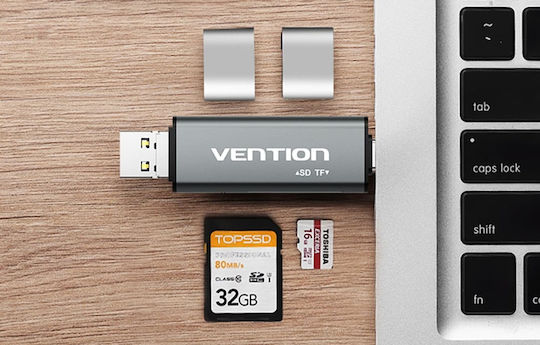 Vention Card Reader USB 2.0 Type-C για SD/microSD Γκρι