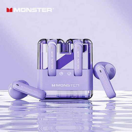 Monster XKT12 Earbud Bluetooth Handsfree Ακουστικά με Θήκη Φόρτισης Μωβ