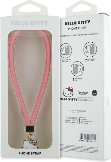 Charm pentru telefon Hello Kitty cu șnur din nylon și cap de pisicuță, roz