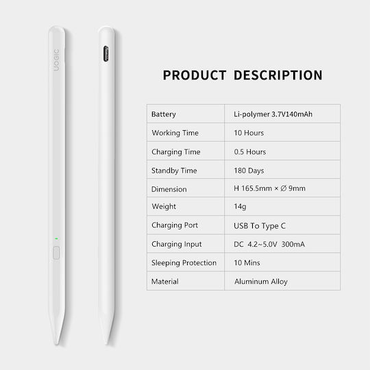 Techsuit AX10 Digital Touch Pen mit Palm Rejection für iPad in Weiß Farbe